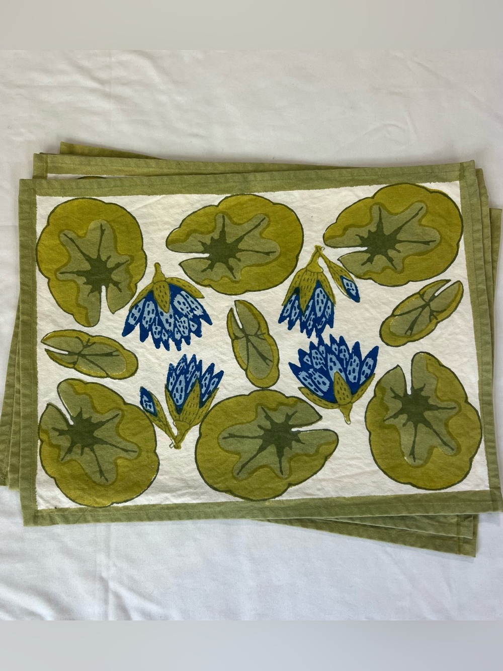 Set of 4 Couleur Nature Lily Pad Placemats French Country Block Print Bruno Lamy